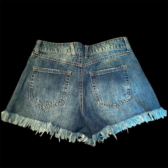 Vanilla Star Women's Blue Denim Fringy Shorts - Picture 2 of 5